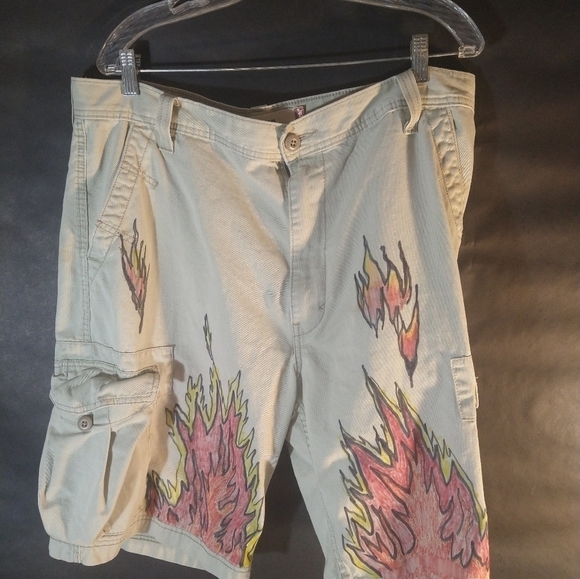 Levi's Other - Flames Art Levi's Custom Graffiti Style Skater Khaki Cargo Shorts